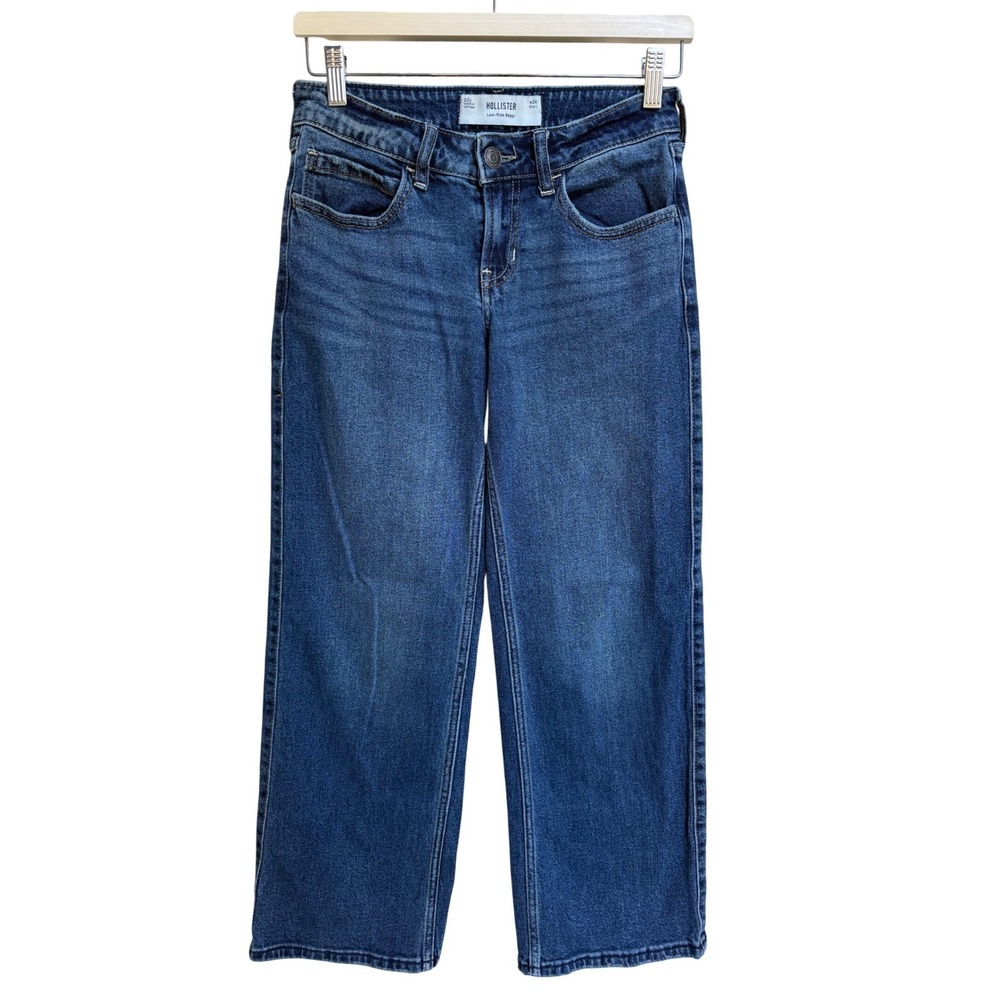 Hollister Low Rise Baggy Jeans Womens 00S W24 Short Medium Wash Denim Wide Leg